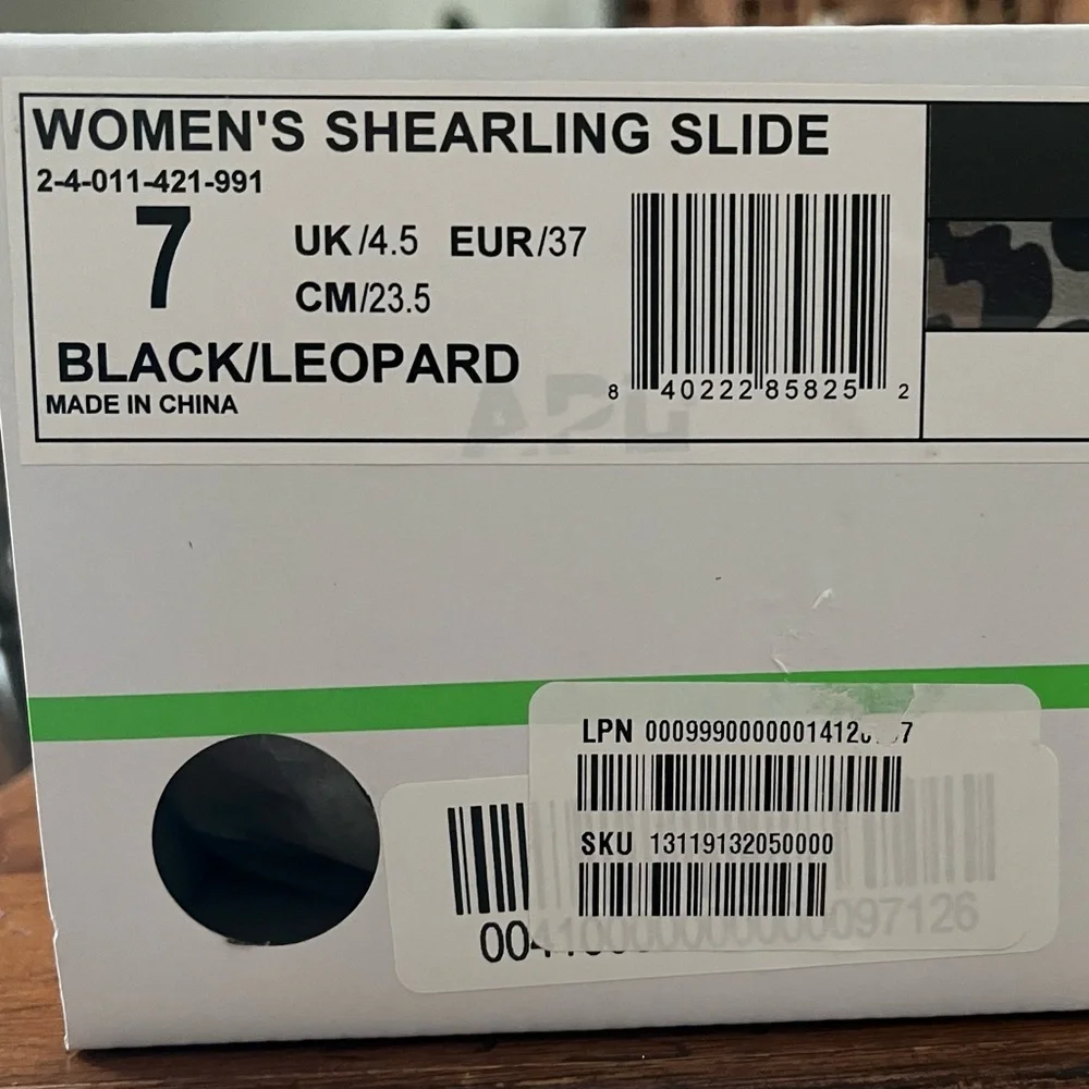 APL Women’s Shearling Slide NWT in Box Black/Leopard Print Size 7